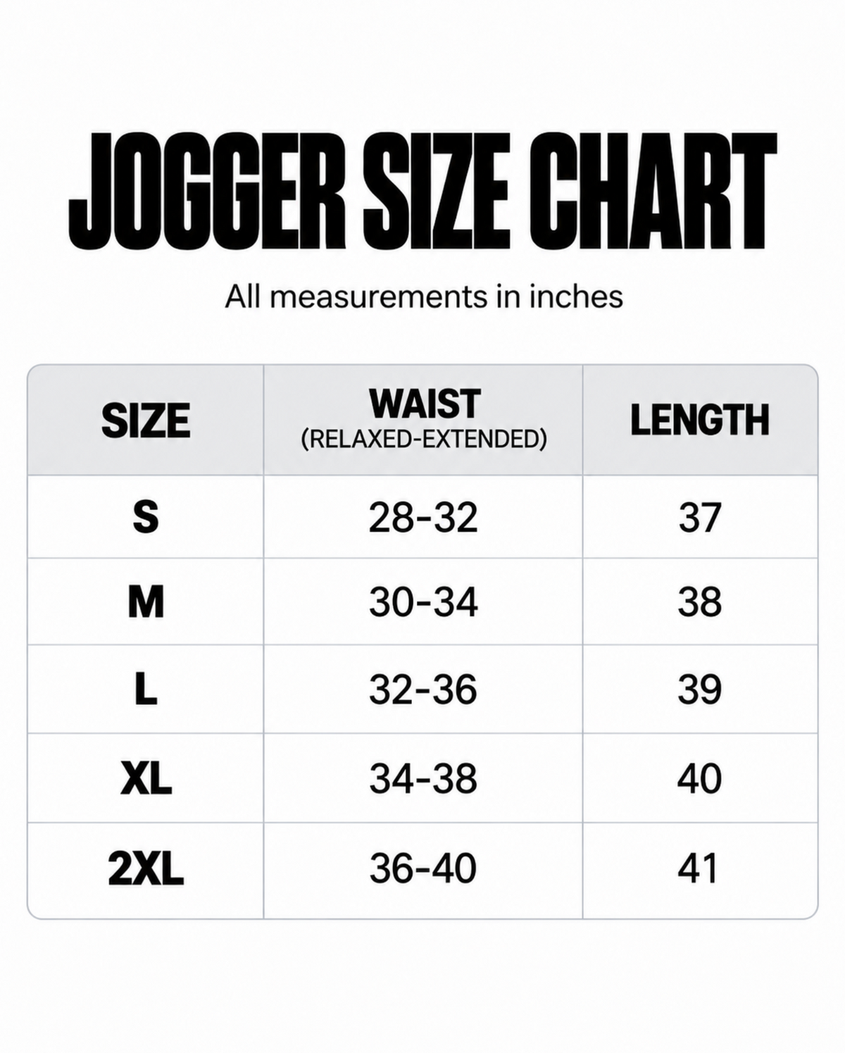 Vision Joggers – Unisex Streetwear Joggers size guide