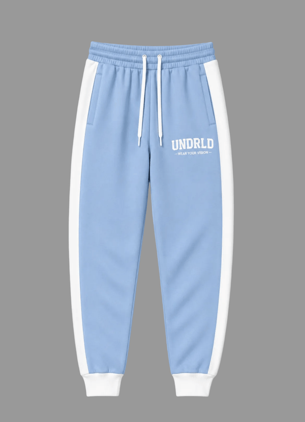Undrld Vision Joggers PRE-ORDER in baby blue and white, designed for style and functionality, available for pre-order.